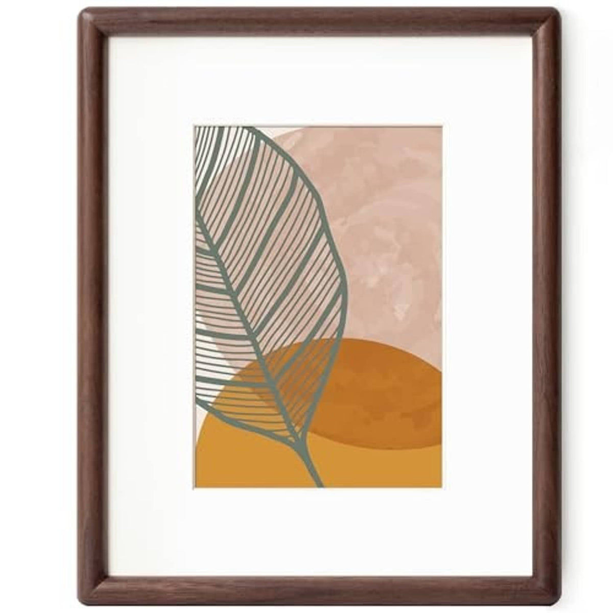 Walnut rounded-corner 8x10 picture frame with white mat and displayed art