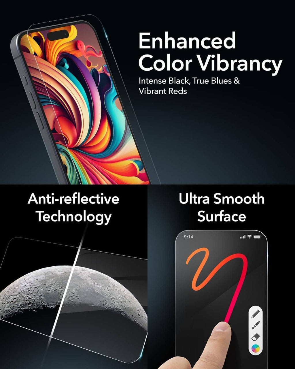 Tempered glass screen protector with ultra-smooth, anti-reflective surface