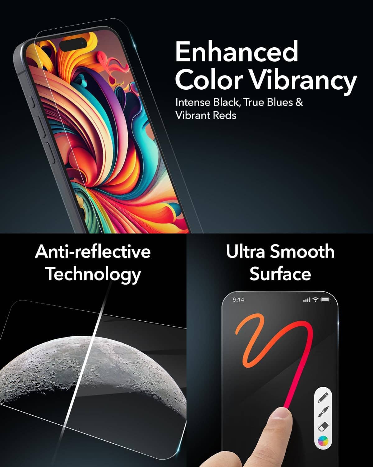 Tempered glass screen protector with ultra-smooth, anti-reflective surface
