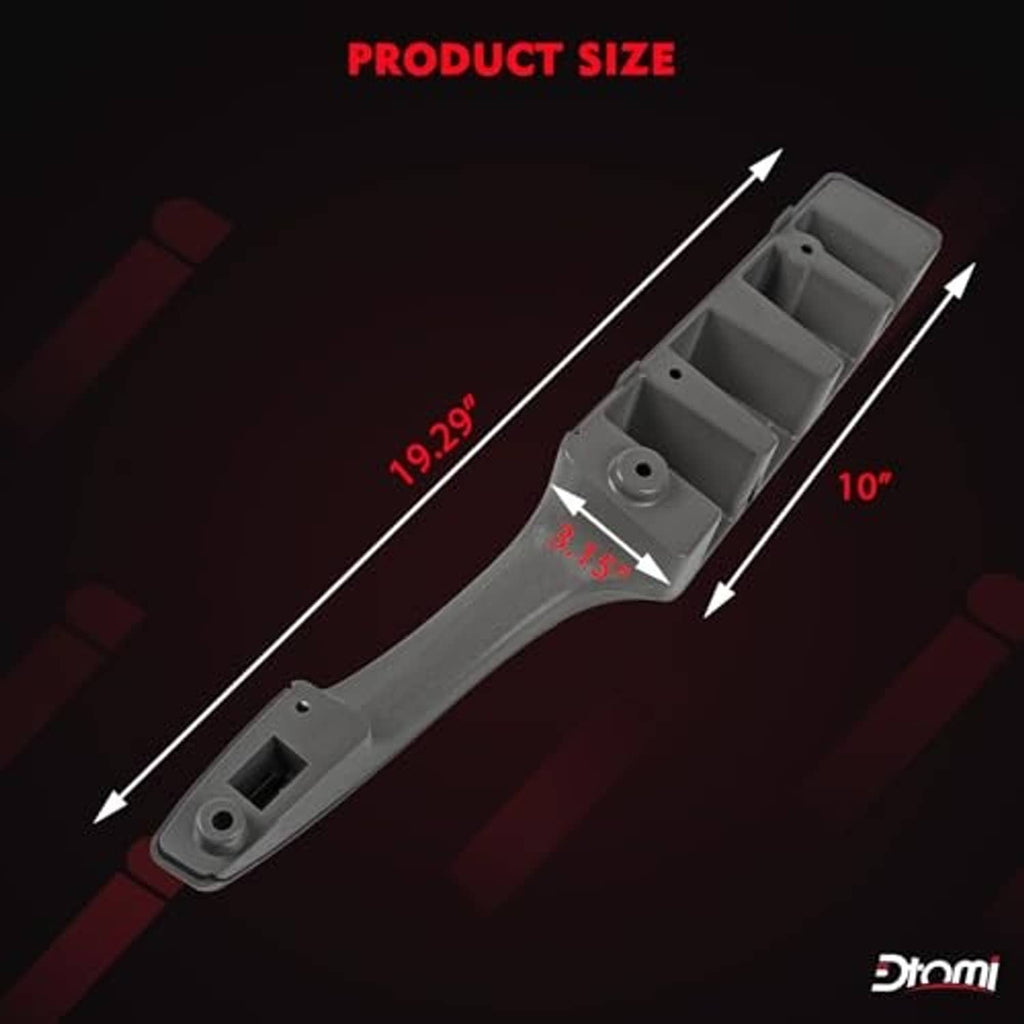 Gray interior door pull handle armrest with mounting posts and size markings
