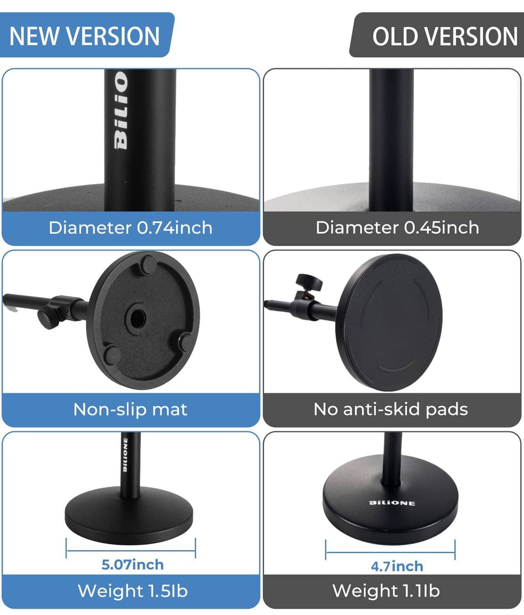 Black non-slip desktop microphone stand base with adjustable height support