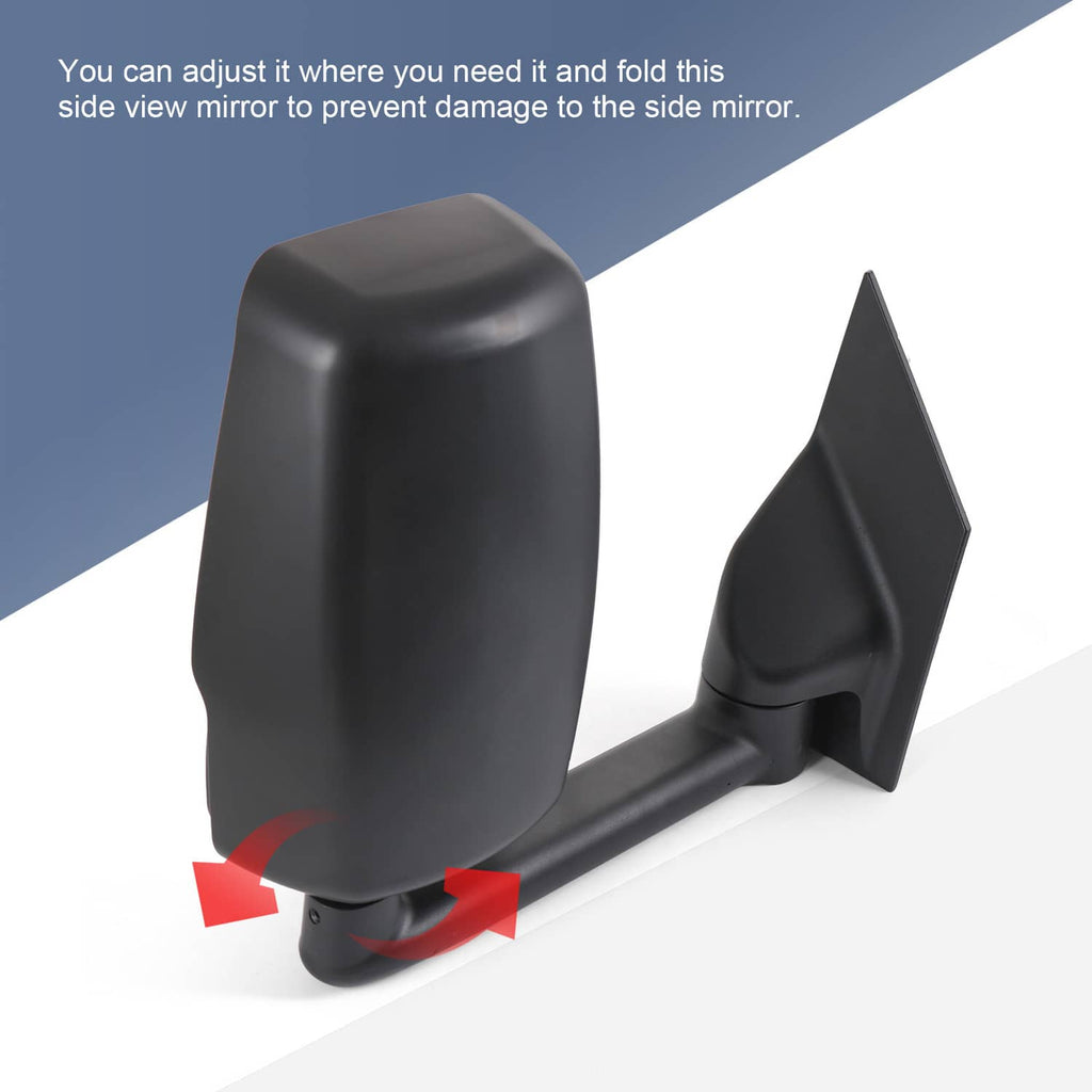 Manual side mirror with fold-away black housing and adjustable view glass