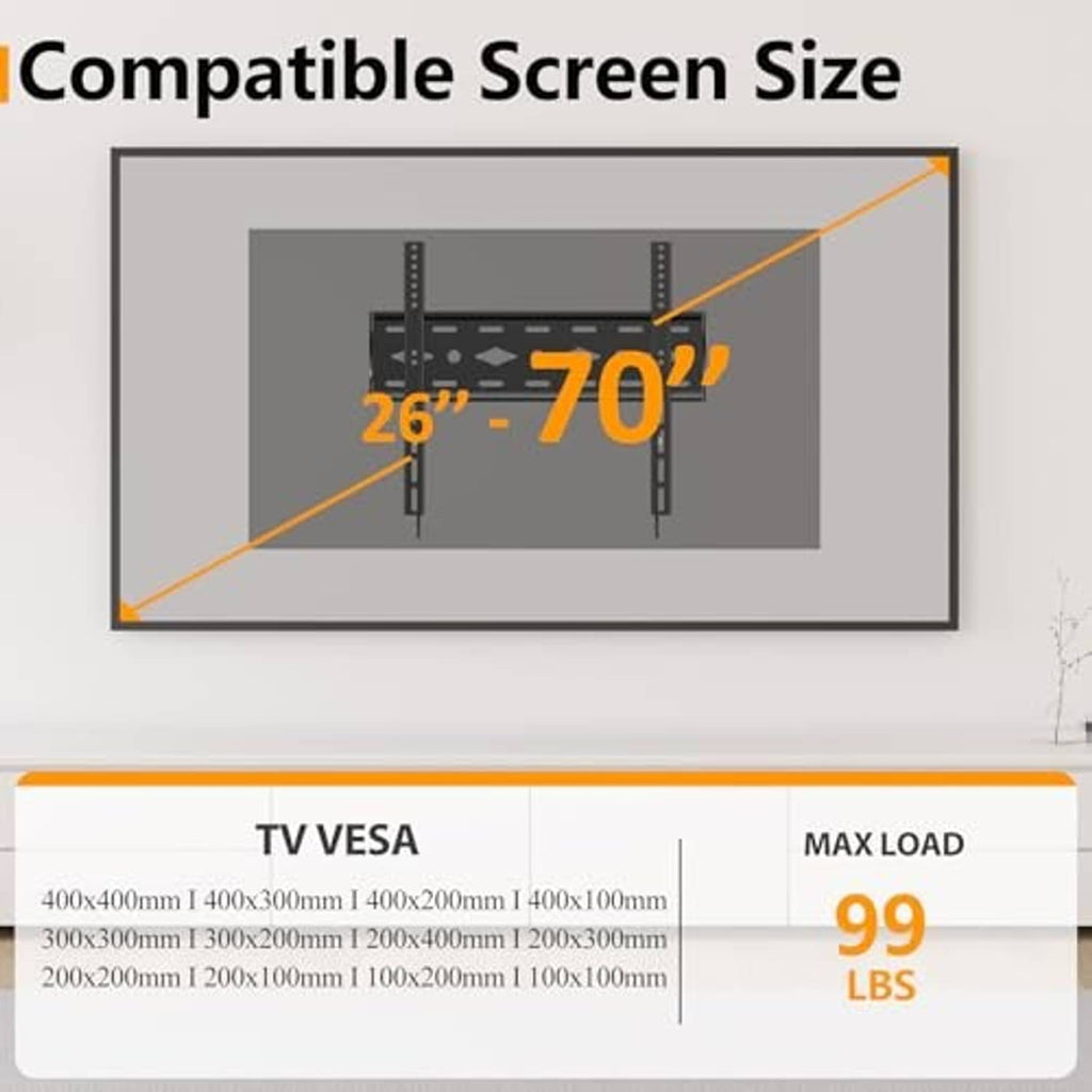 Black TV wall mount bracket with multiple hole positions for adjustable screen mounting