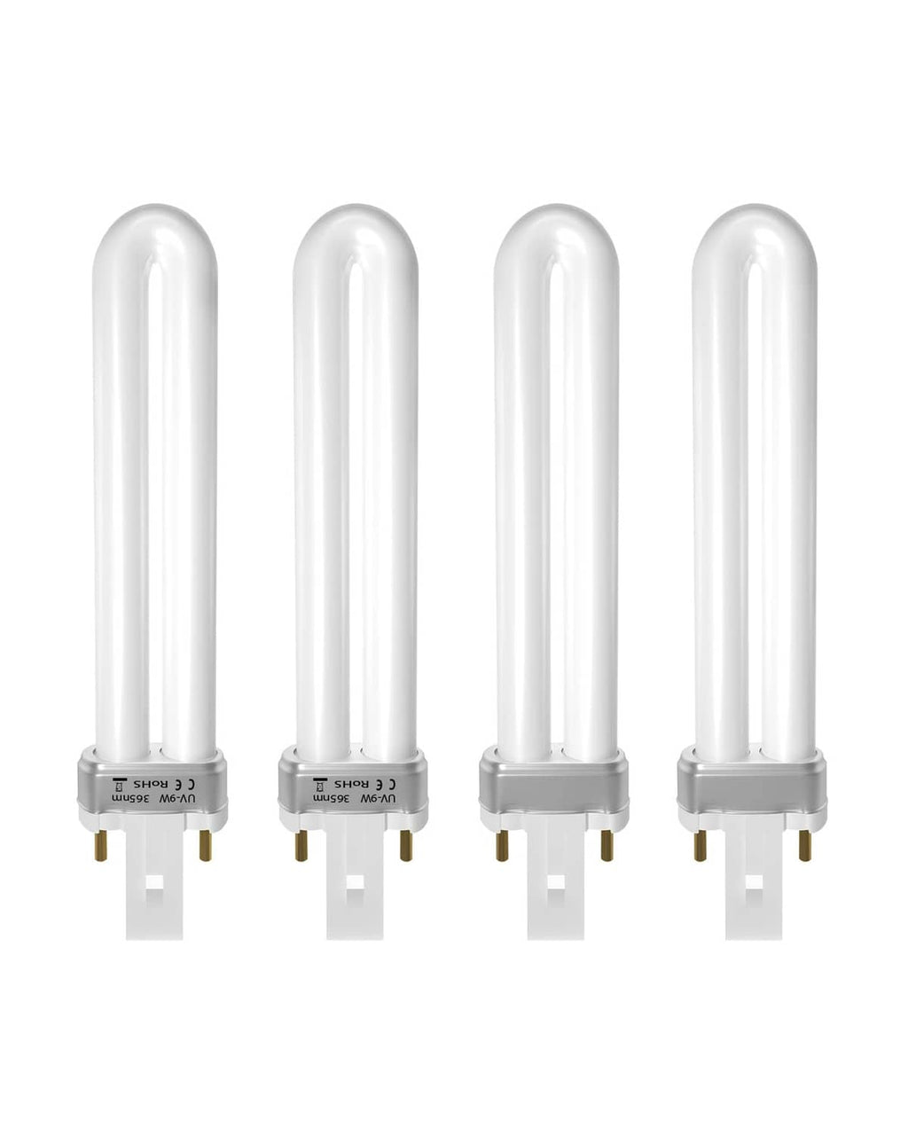 Set of four white 9W replacement insect-trap bulbs with 2-pin base