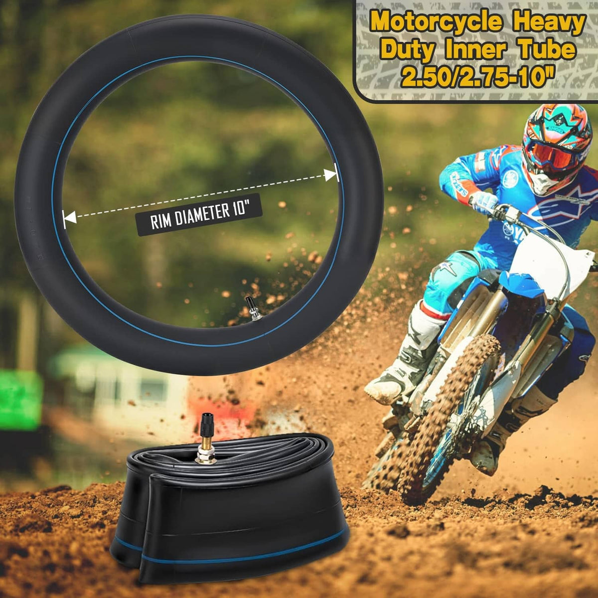 Black inner tubes 2-pack with metal valve stems and blue edge stripe