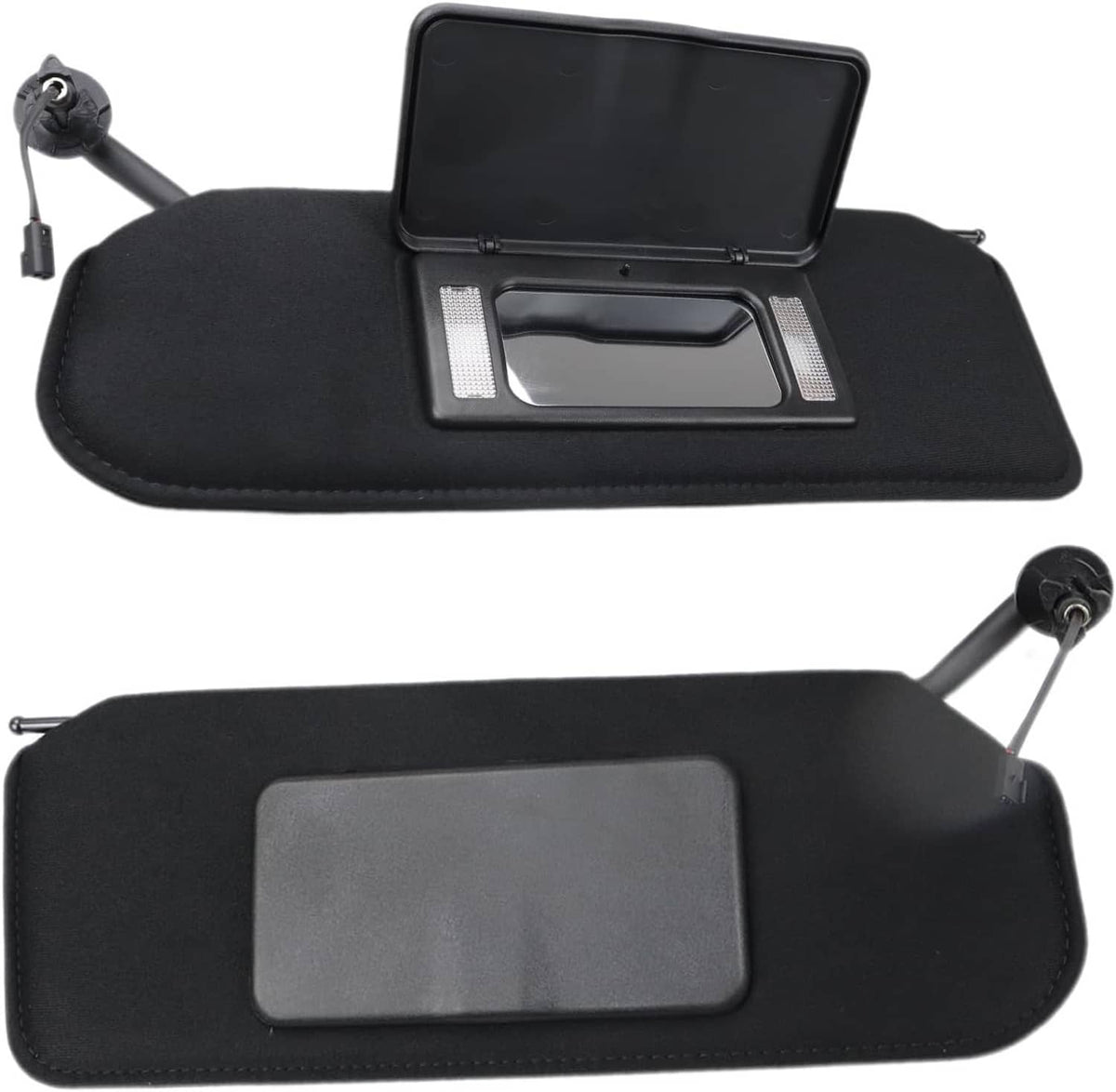 Set of black sun visors with LED light strip and side mounting hardware