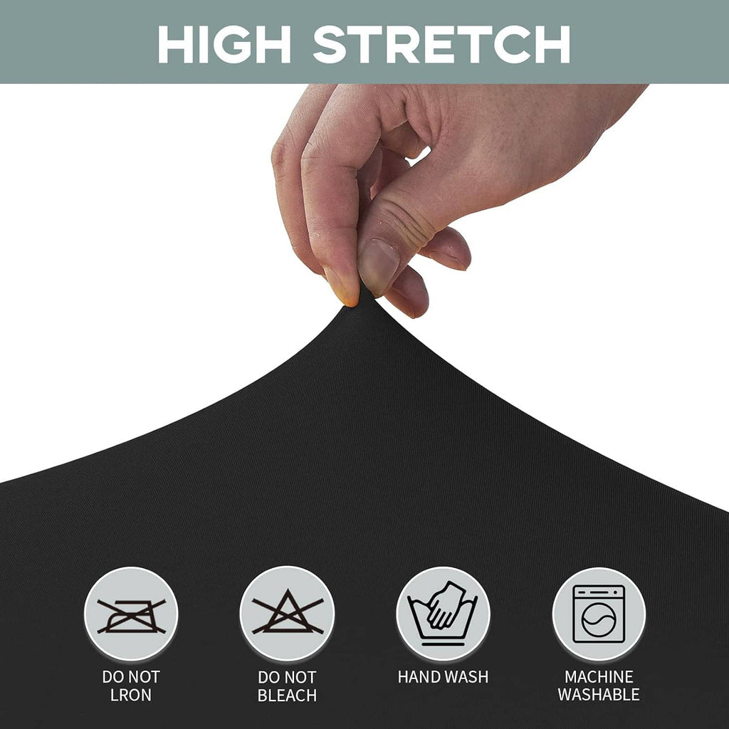 Black stretch spandex table cover corner held for high-stretch fit