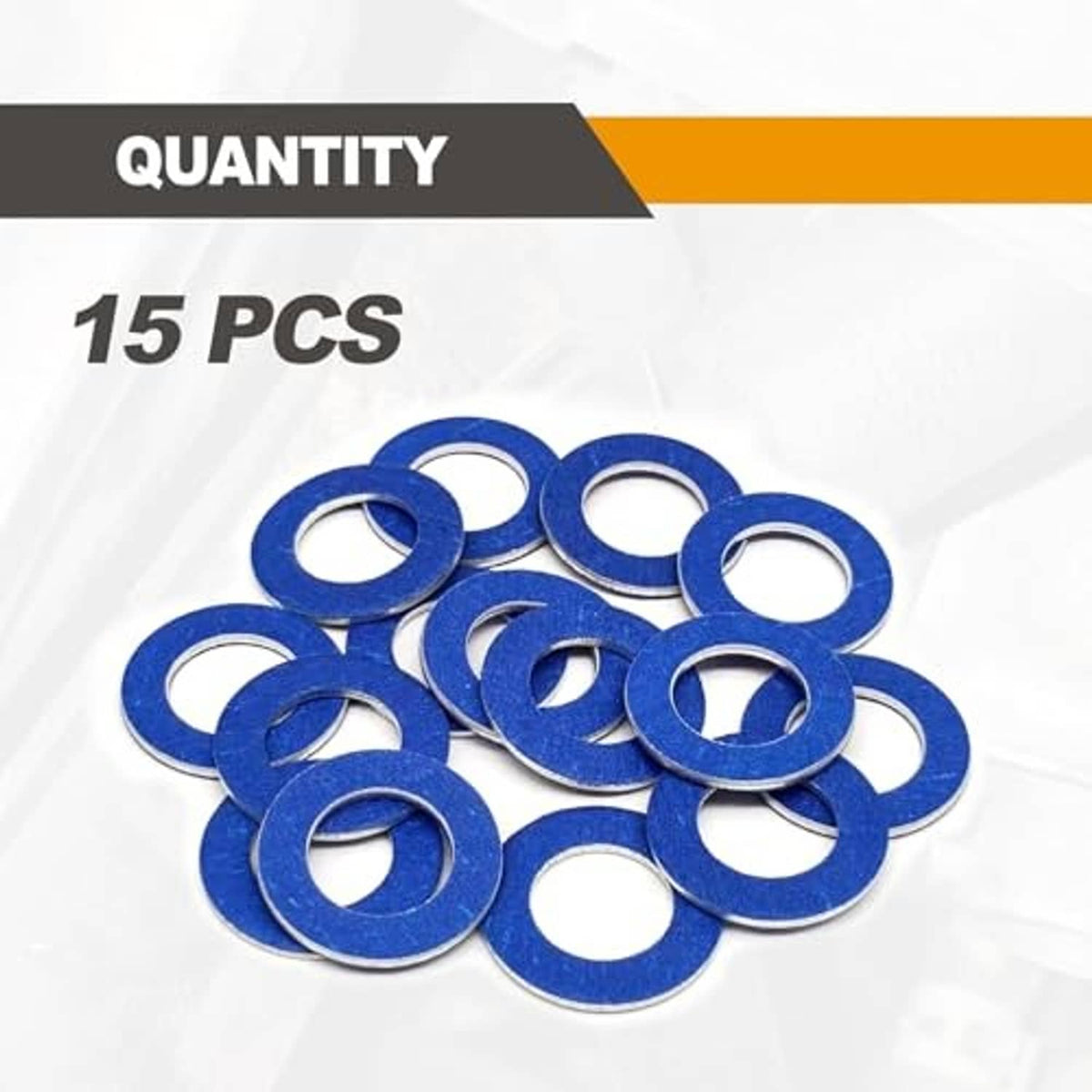 Blue oil drain plug gasket washers, 15-piece set of flat rings with center holes