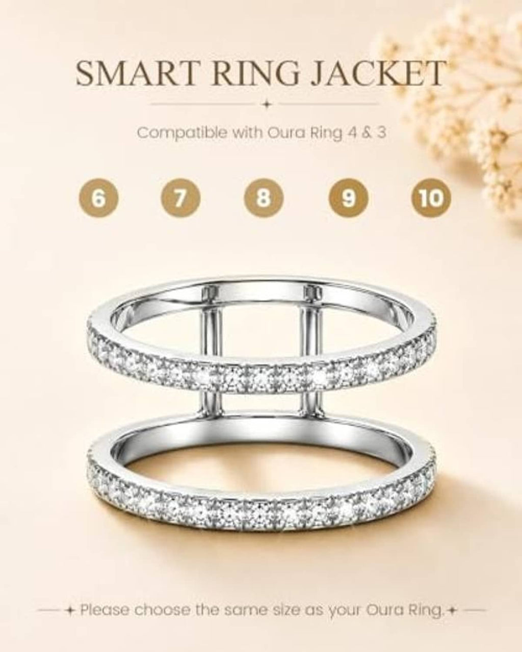Silver ring jacket with pavé stones, size 9