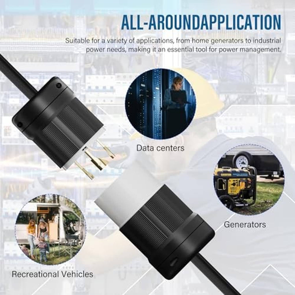 Compact black locking plug connector with angled head for generators