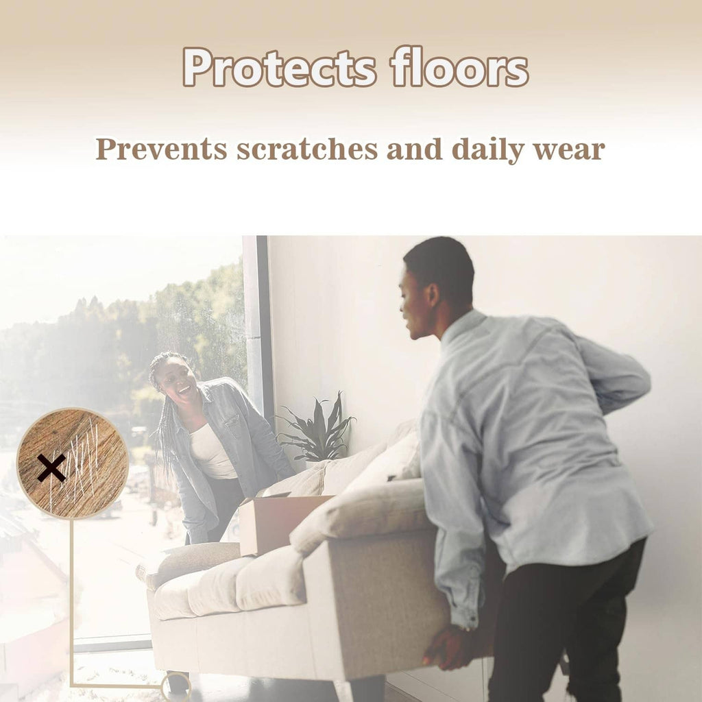 Felt pads under a sofa on hardwood floors for scratch protection