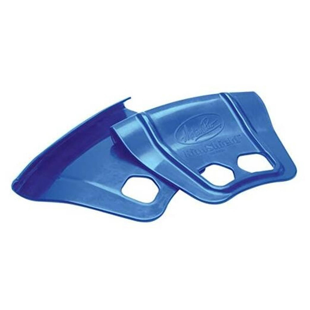 Blue rim shield tire and wheel tool: two curved plastic guards with cutout handles