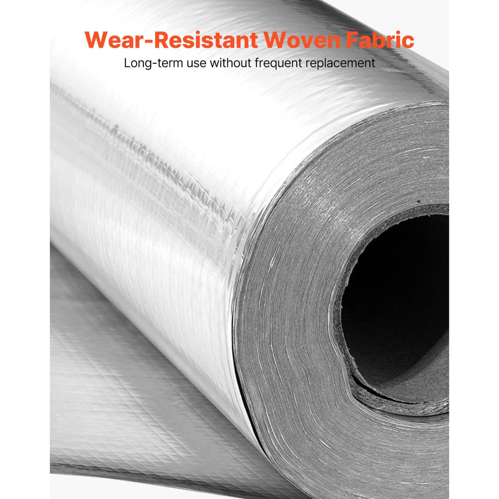 Rolled reflective insulation with woven fabric backing and durable wear-resistant texture