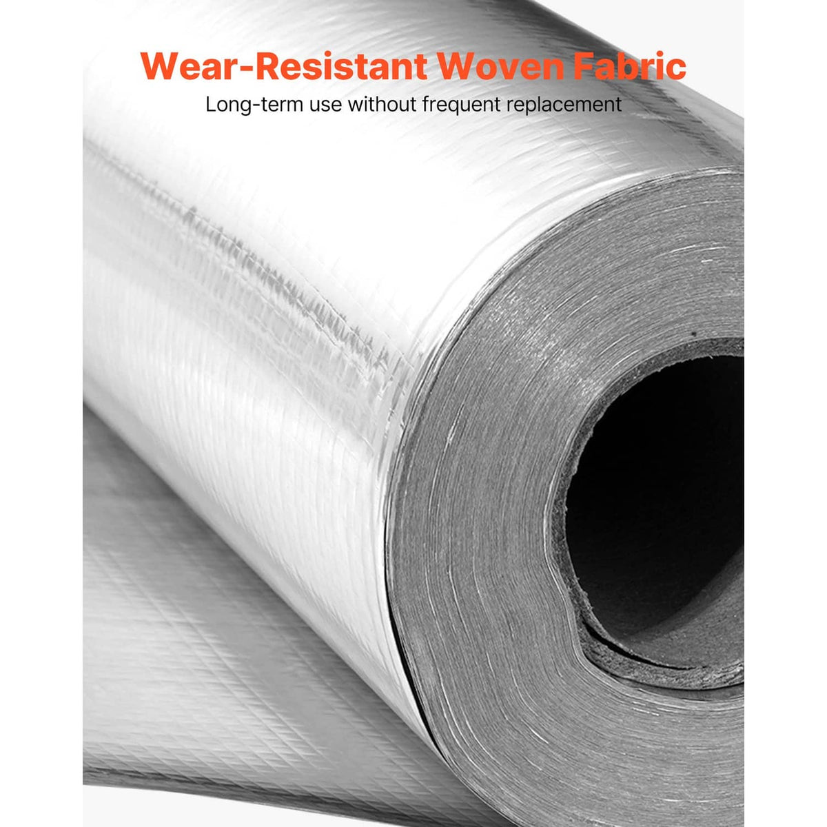 Rolled reflective insulation with woven fabric backing and durable wear-resistant texture