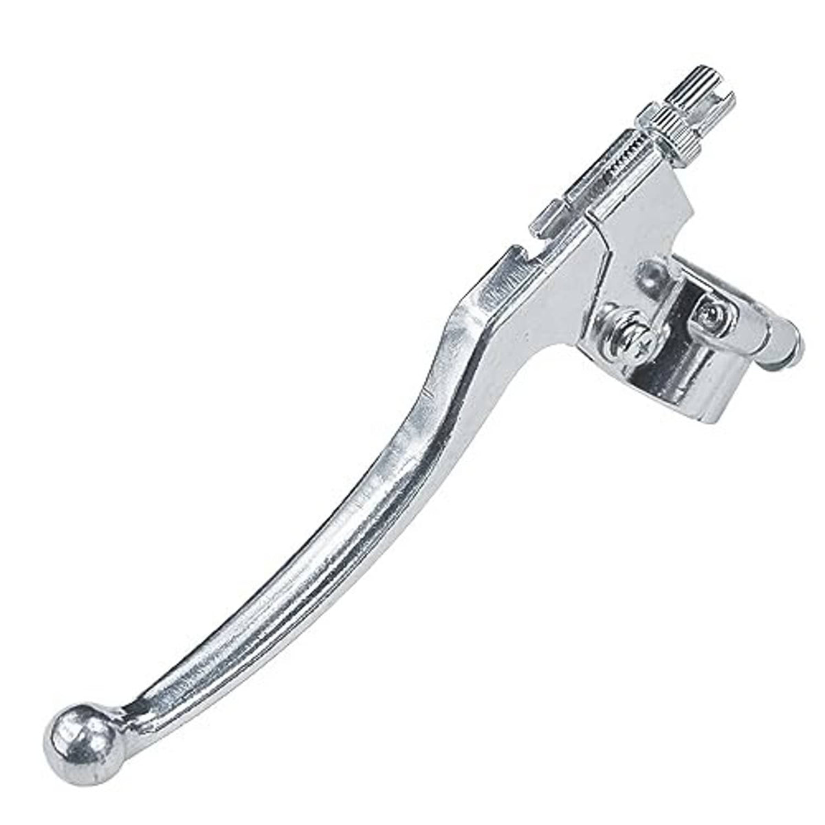 Silver chrome brake lever perch with long curved lever and bar clamp