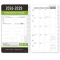 Black A6 monthly planner refill inserts, 2026-2029, 3-year view, hole-punched paper set