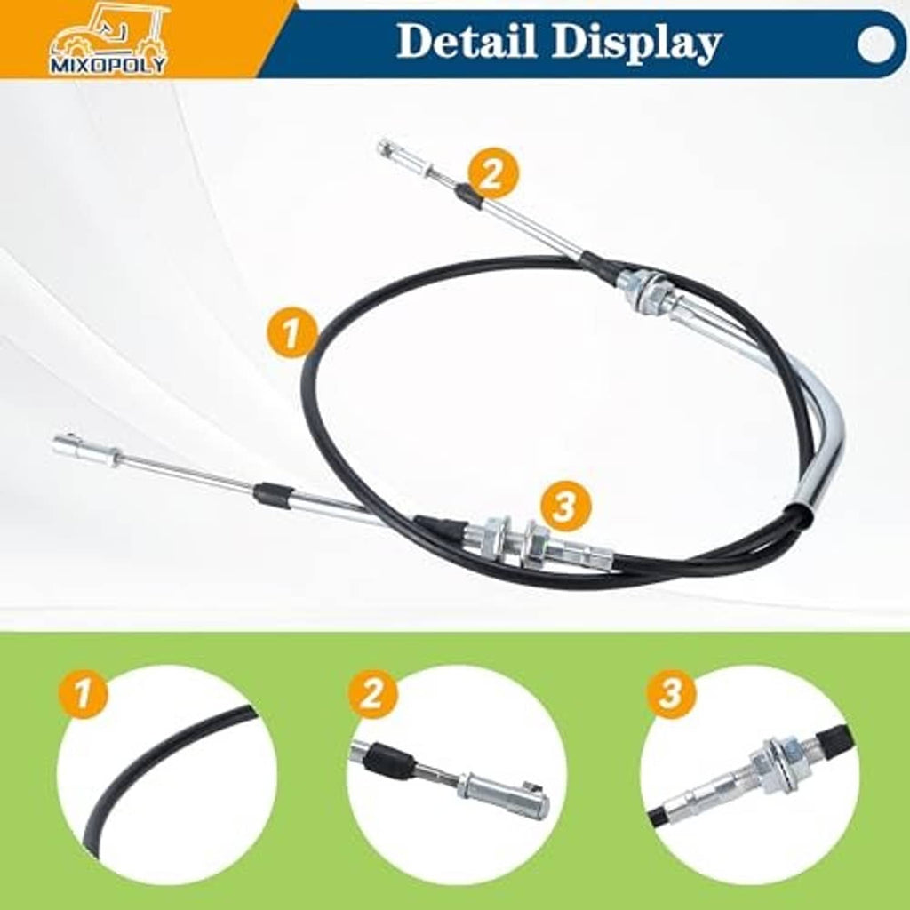 Shift cable detail: black housing with metal connector fittings at both ends