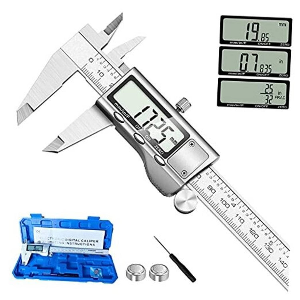 Stainless steel digital vernier caliper with LCD display and thumb roller