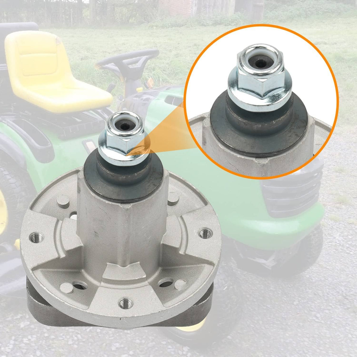 Mower deck rebuild kit spindle assembly with mounting bolts and threaded top nut