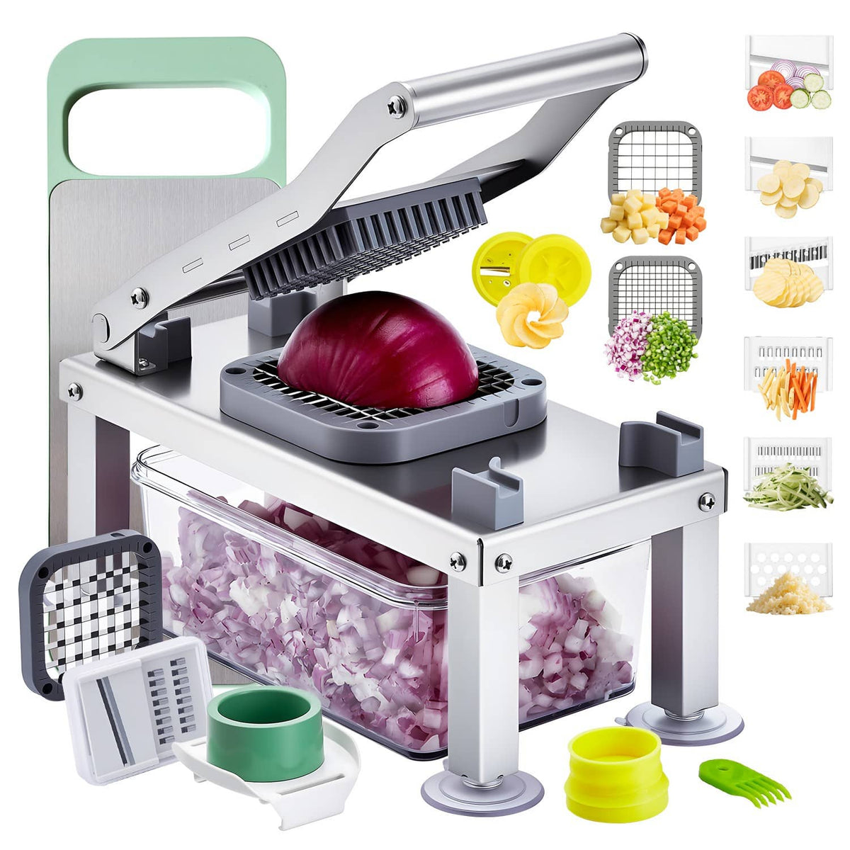 9-in-1 fruit and vegetable chopper slicer with 9 blades and storage containers