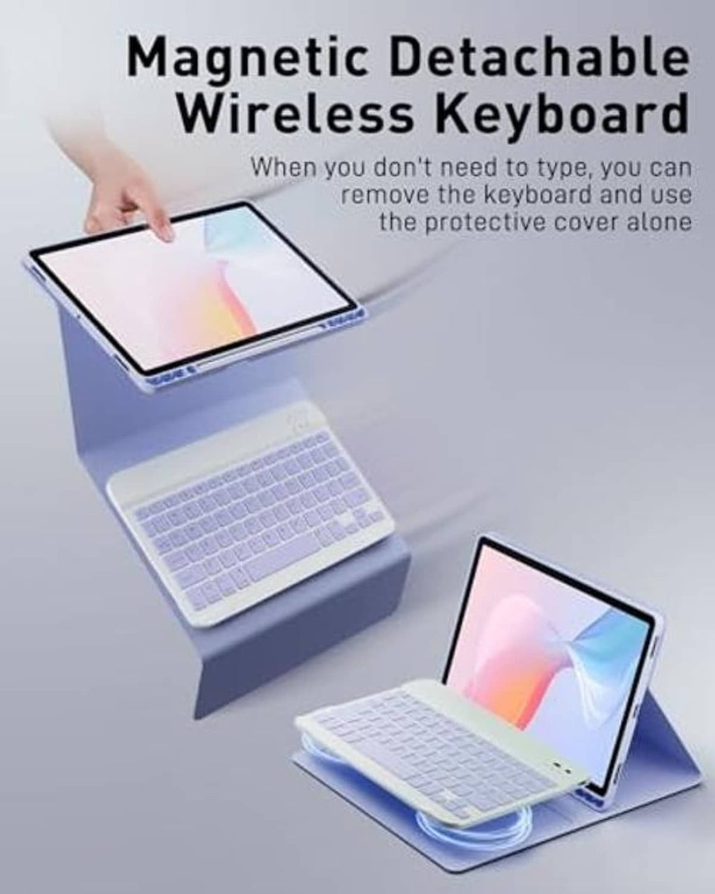Purple detachable wireless keyboard case with tablet cover and keyboard