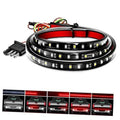 LED tailgate light strip, red and white LEDs on curved black housing with wiring