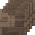 Brown woven carpet tile squares with attached backing and grid pattern