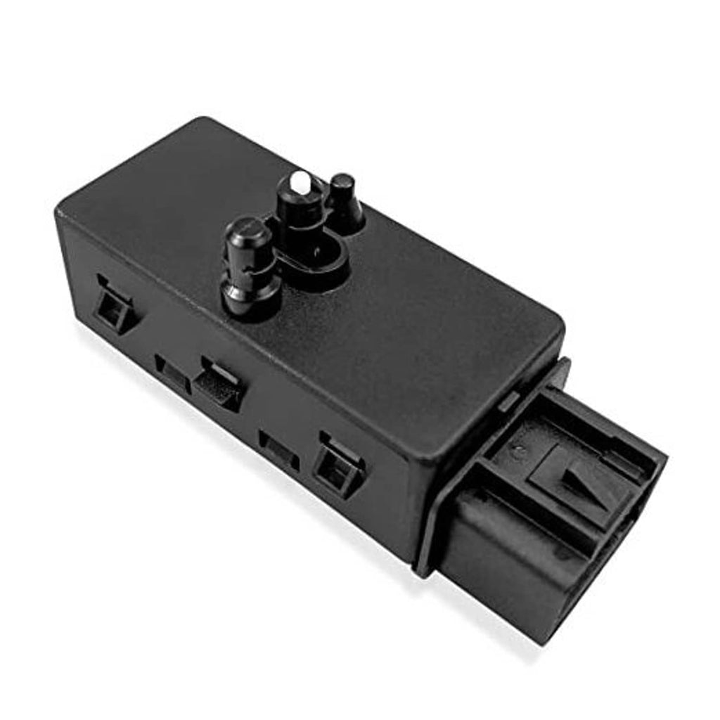 Power seat adjuster control switch, black plastic housing with mounting tabs and ports