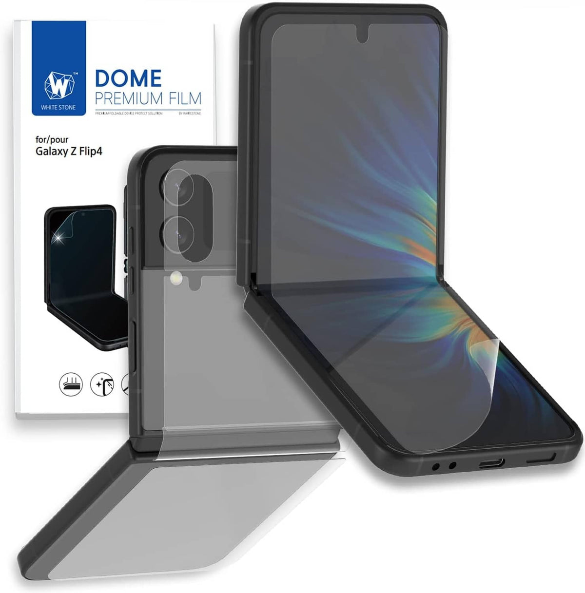 Foldable phone screen protector film with transparent shields and camera cutouts