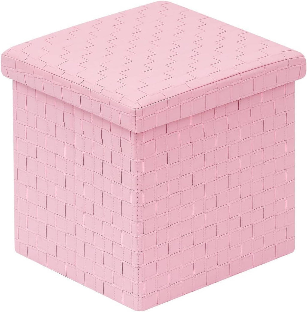 Pink faux leather storage ottoman cube with hinged top