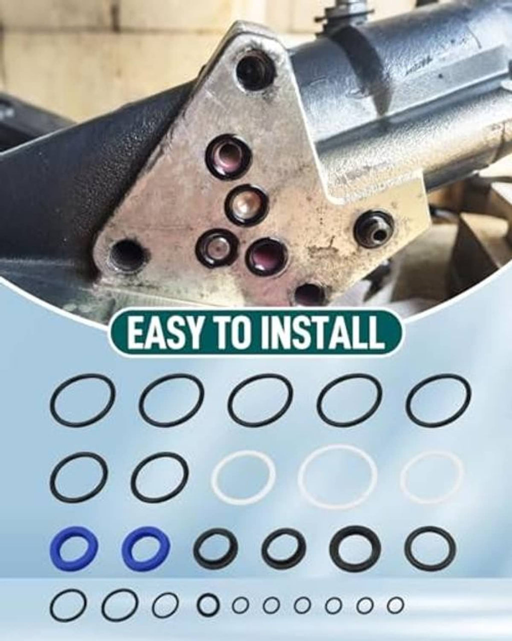 Tilt trim seal kit installation with metal tilt-trim bracket and assorted O-rings