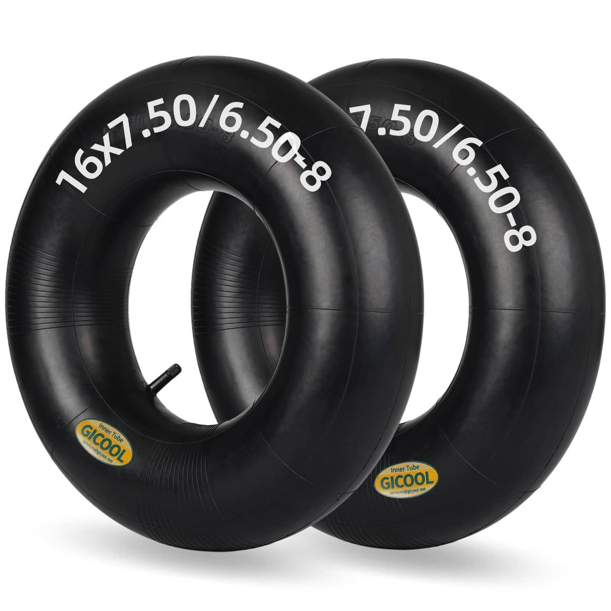 Pair of black rubber inner tubes, 16x6.50/7.50-8, TR-13 straight valve