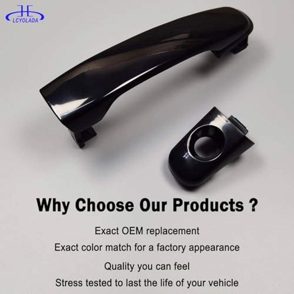 Front exterior door handle, dark textured finish with round key cylinder opening