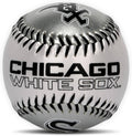 Gray baseball close-up with CHICAGO WHITE SOX wordmark and stitched stitching