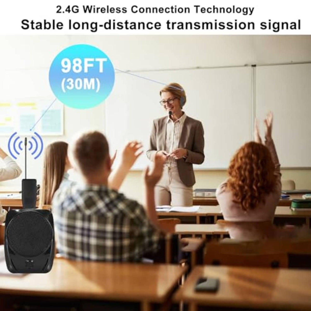 Wireless headset microphone transmitter with stable long-distance 2.4G connection