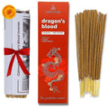 Red dragon’s blood incense sticks pack with dragon illustration; brown incense sticks bundle
