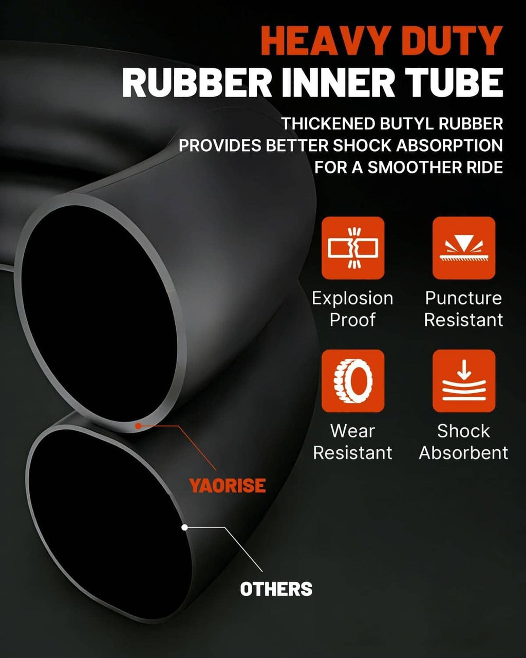 Heavy-duty black rubber inner tube with shock-absorbing design