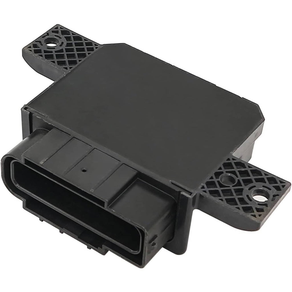 Black control module with front connector opening and vented textured mounting pads.