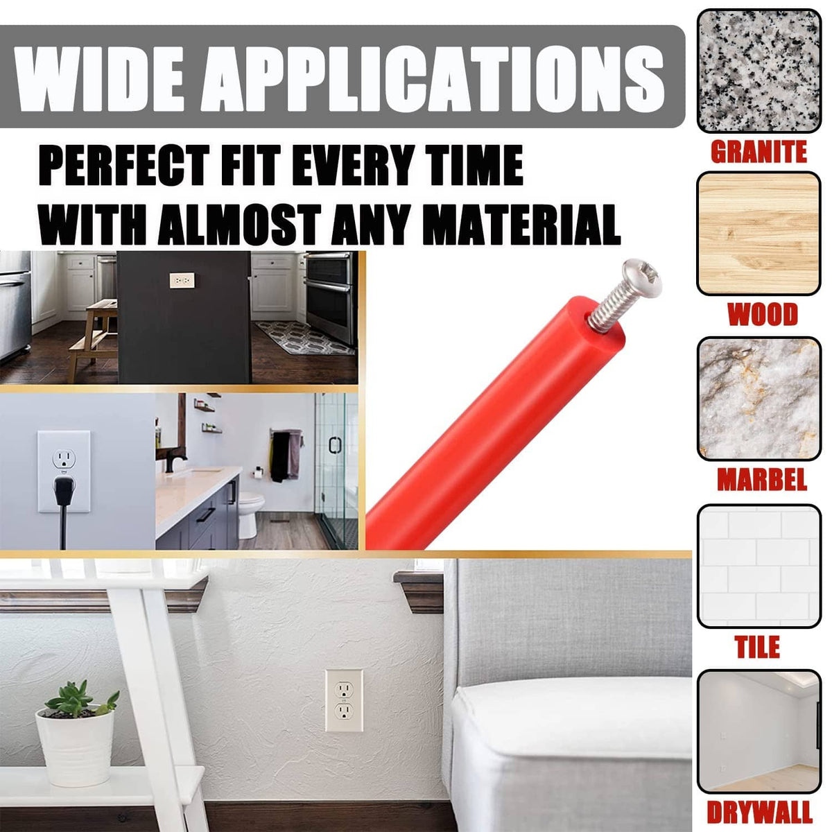 Red electrical outlet extender spacer tube with long mounting screw