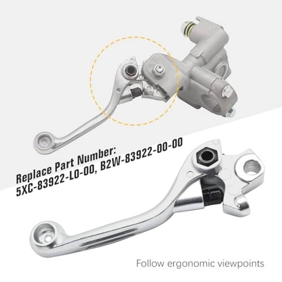 Front brake lever replacement, silver lever assembly with pivot housing and mounting points