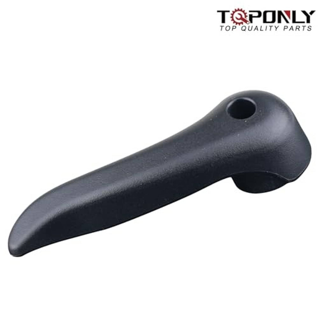 Seat recliner handle lever, dark gray/black curved handle with side mounting opening