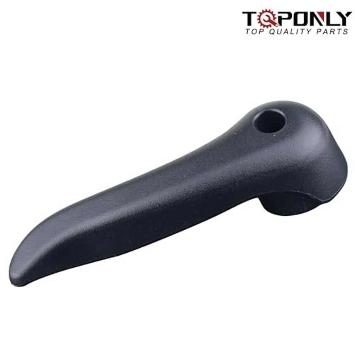 Seat recliner handle lever, dark gray/black curved handle with side mounting opening