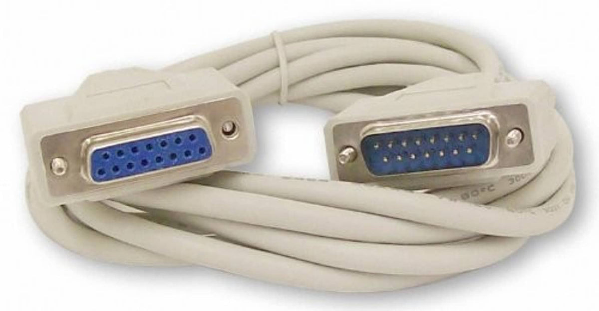 Light gray DB15 15-pin serial extension cable with two DB-15 connectors