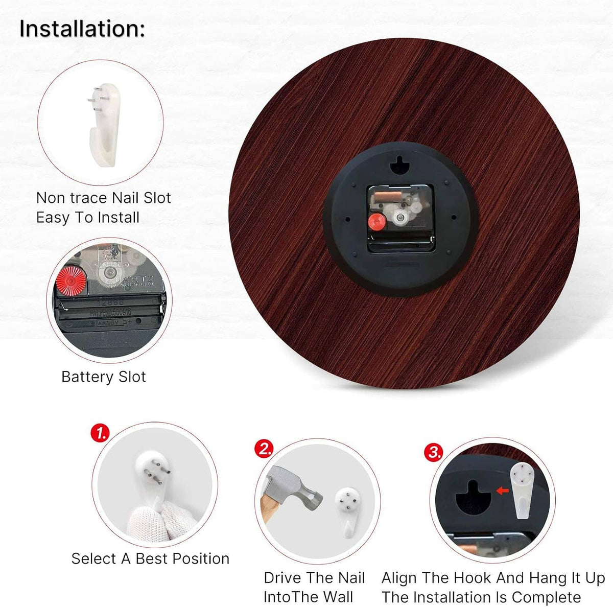 Nautical wall clock back view with battery compartment and nail-slot mounting