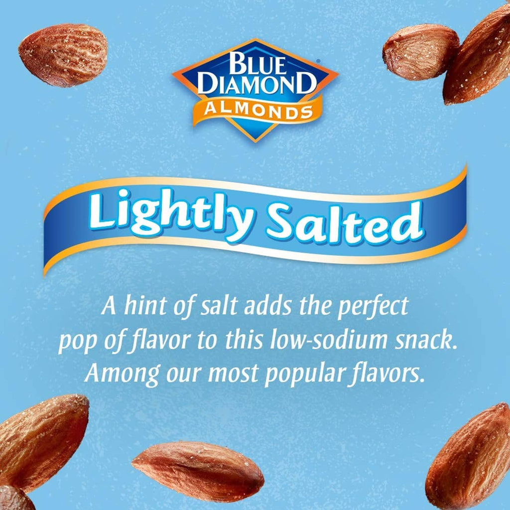 Blue Diamond lightly salted low-sodium almonds label with whole almonds