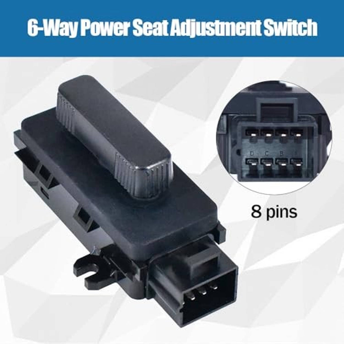 Black 6-way power seat adjustment switch module showing connector pins