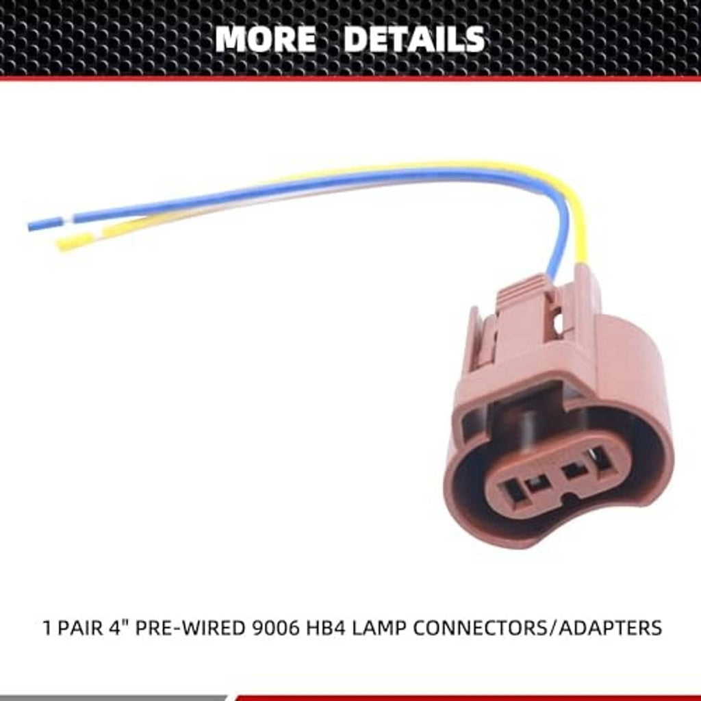 Pre-wired brown female headlamp adapter connector with blue and yellow lead wires