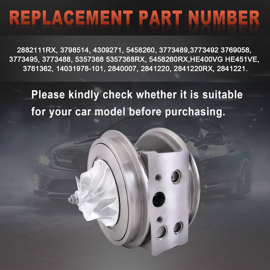Turbo cartridge CHRA with compressor wheel and metal core housing, replacement unit.