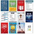 Multicolor gospel tract card set with 12 designs, assorted front panels
