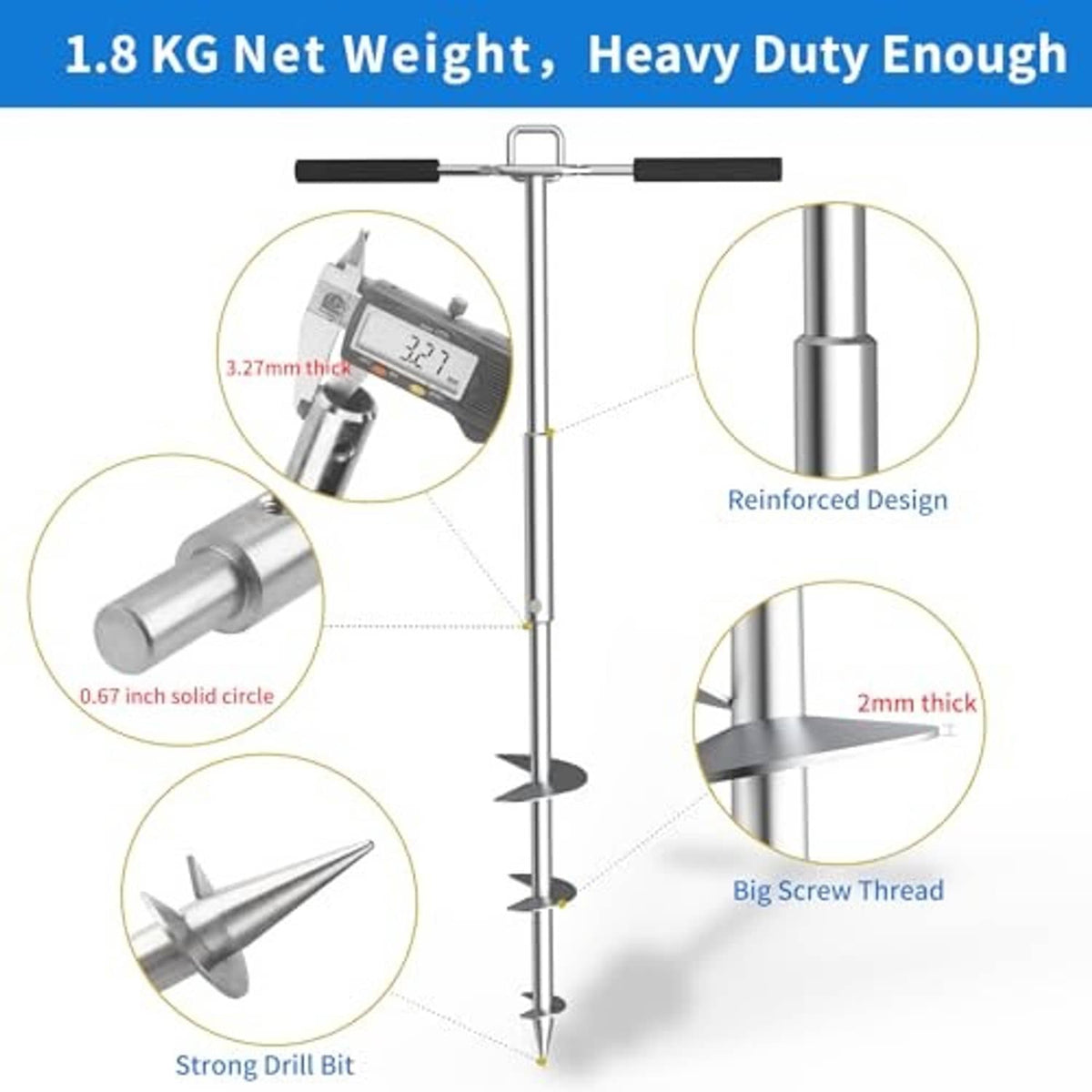 Reinforced stainless steel boat sand anchor with heavy-duty auger and foam grips